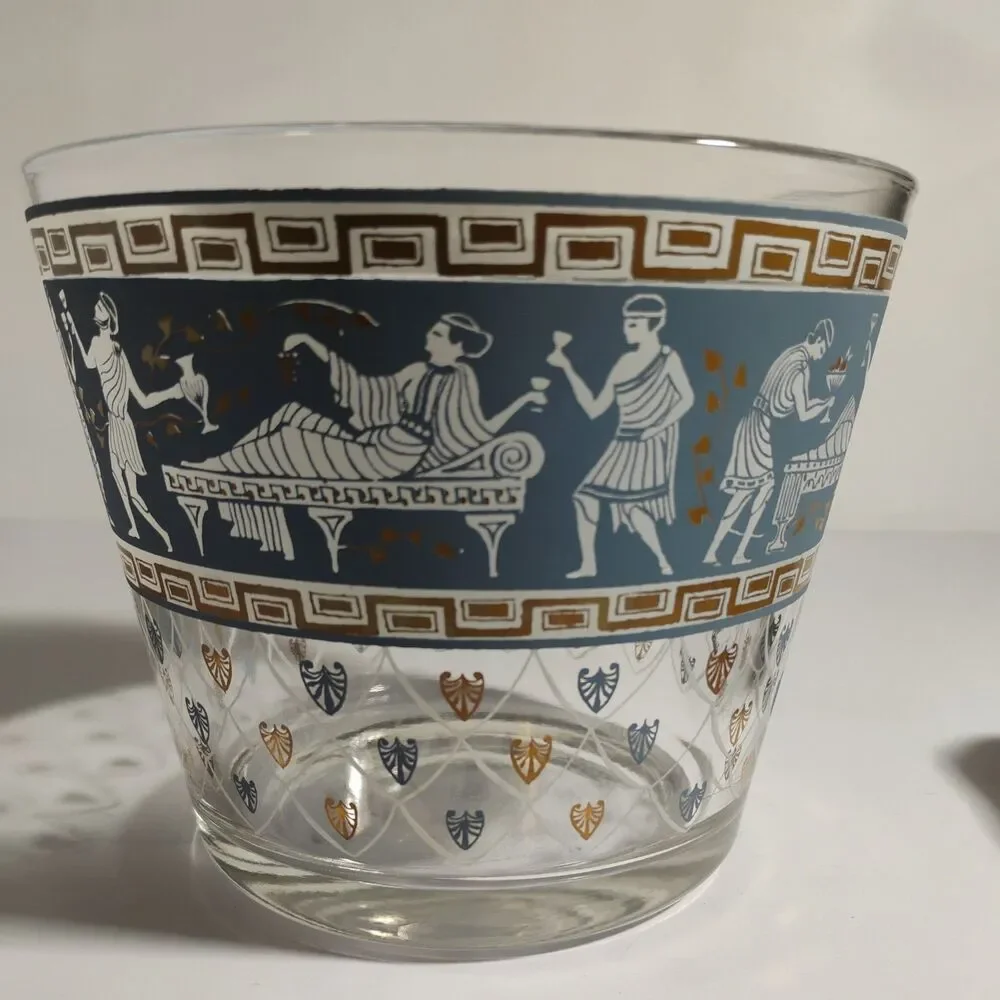 Vintage Cera Glass MCM Etruscan Frieze Glass Bowl Ice Bucket USA Excellent Cond